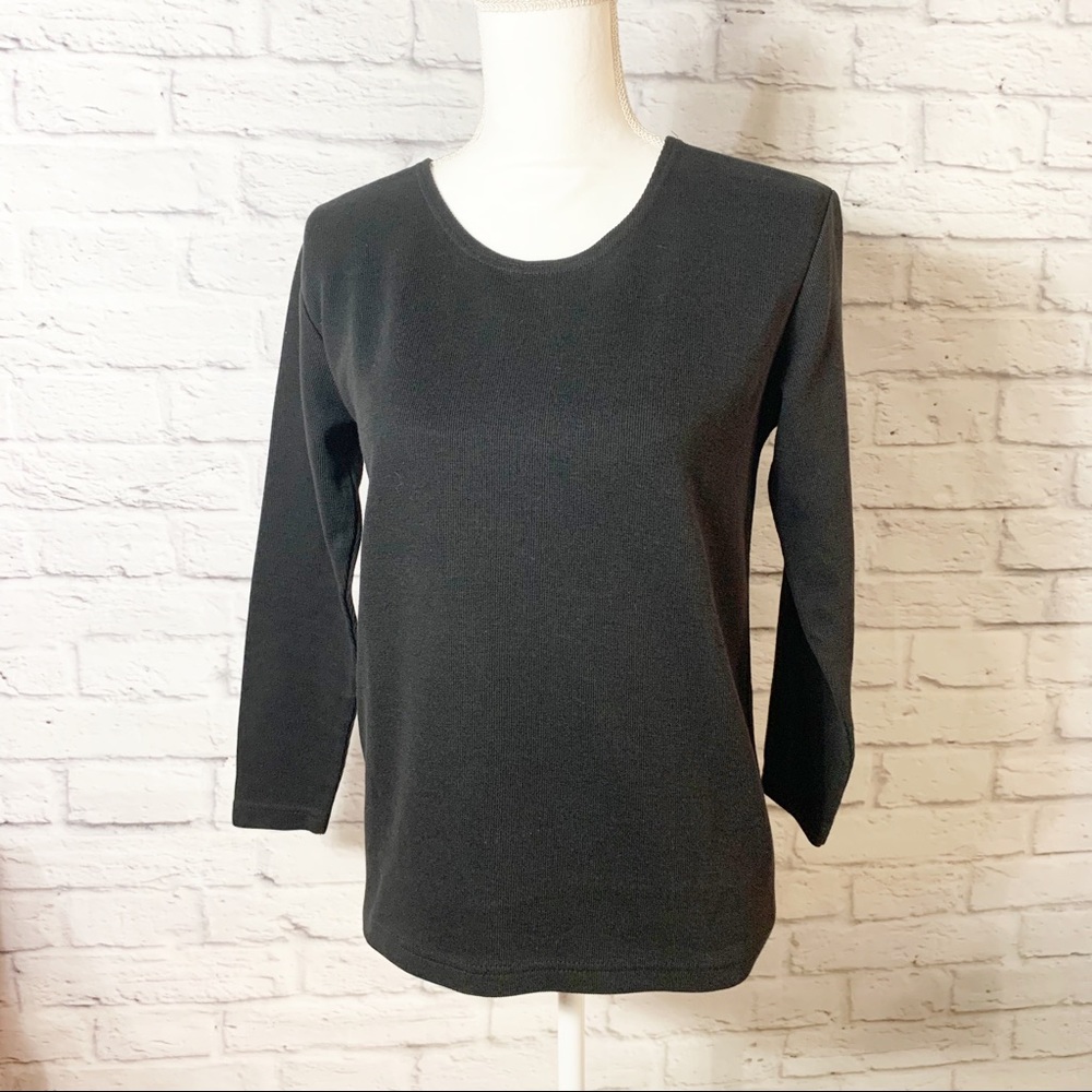 🌻 Womens Black 3/4 Sleeve Ribbed Top size Small